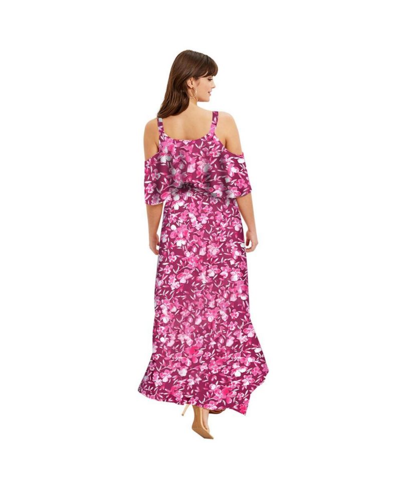 Women's June and Vie Cold-Shoulder Faux-Wrap Maxi Dress