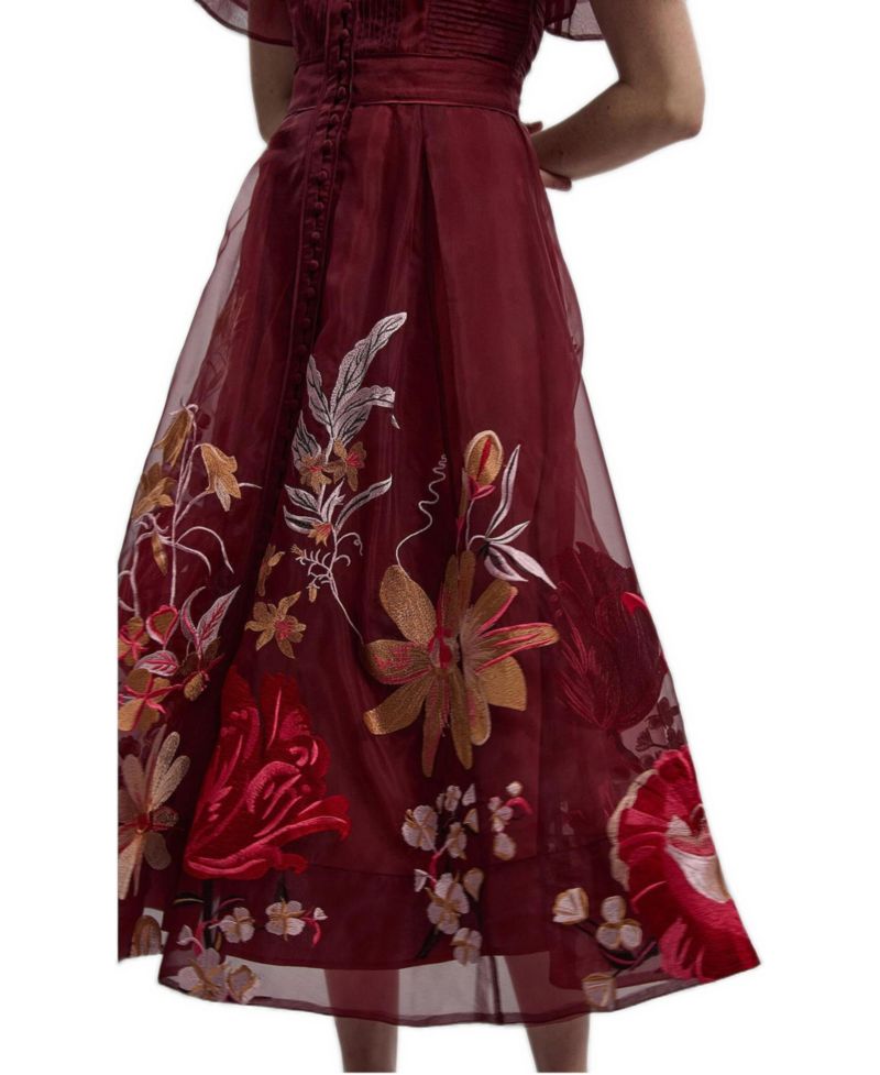 Women's Embroidered Short Sleeve Midi Dress