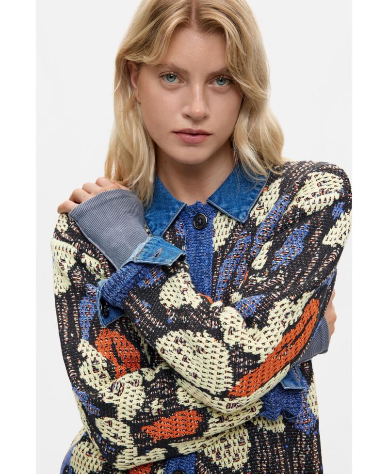 Women's Jacquard jacket with denim details