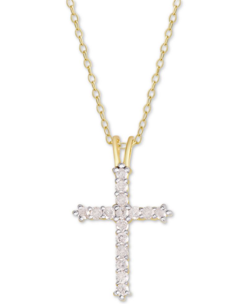 Diamond Cross Pendant Necklace (1/2 ct. t.w.) in Sterling Silver or 14k Gold-Plate Over Sterling Silver, 16" + 2" Extender