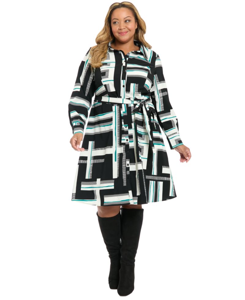 Plus Size Long-Sleeve Shirt Dress
