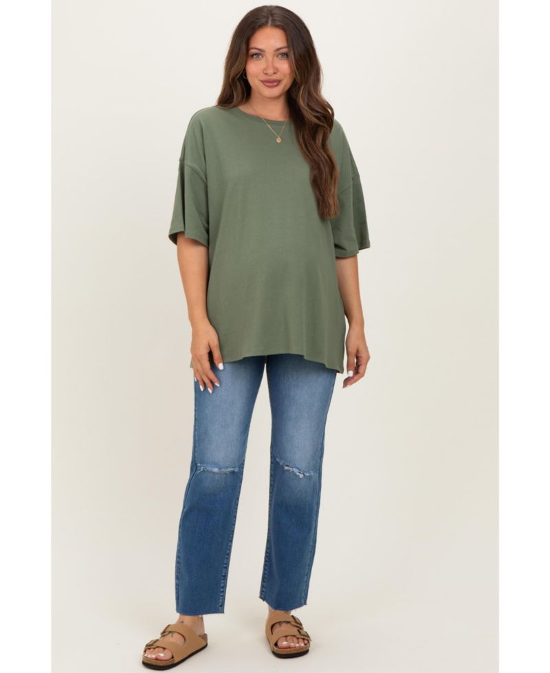 Maternity Oversized Short-Sleeve Crewneck Cotton T-Shirt