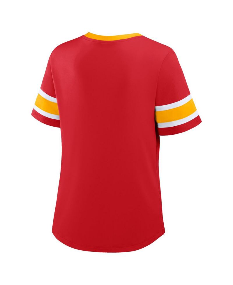 Women's Red Kansas City Chiefs Plus Size Red Zone Athena Lace-Up V-Notch Neck T-Shirt