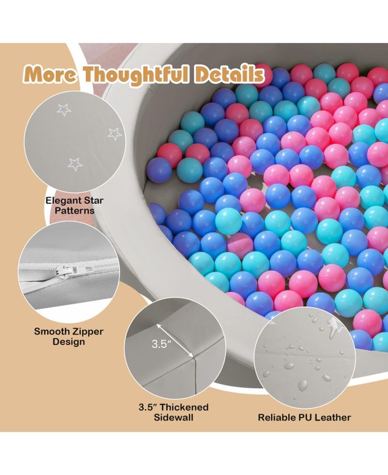 42.5 in Round Foam Ball Pit with 25D Sponge Filling and Washable PU Cover for Toddlers