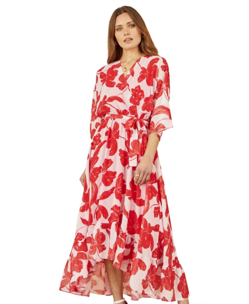 Women's Midi Dip Hem Wrap Dress