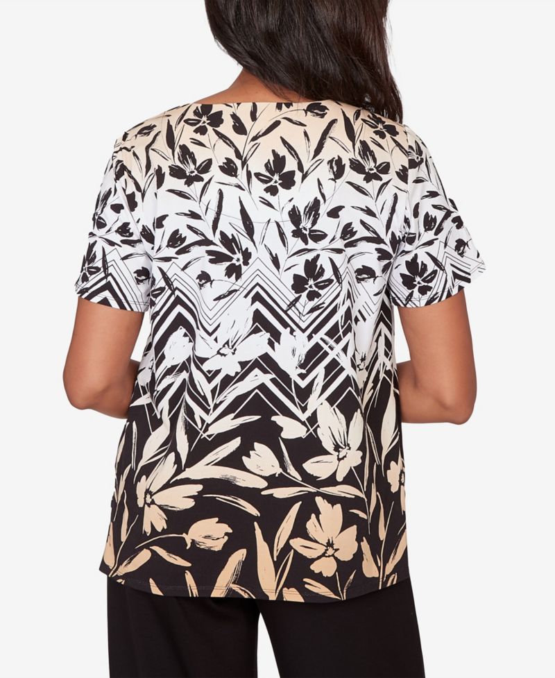Petite Chevron Floral Ombre Print Top