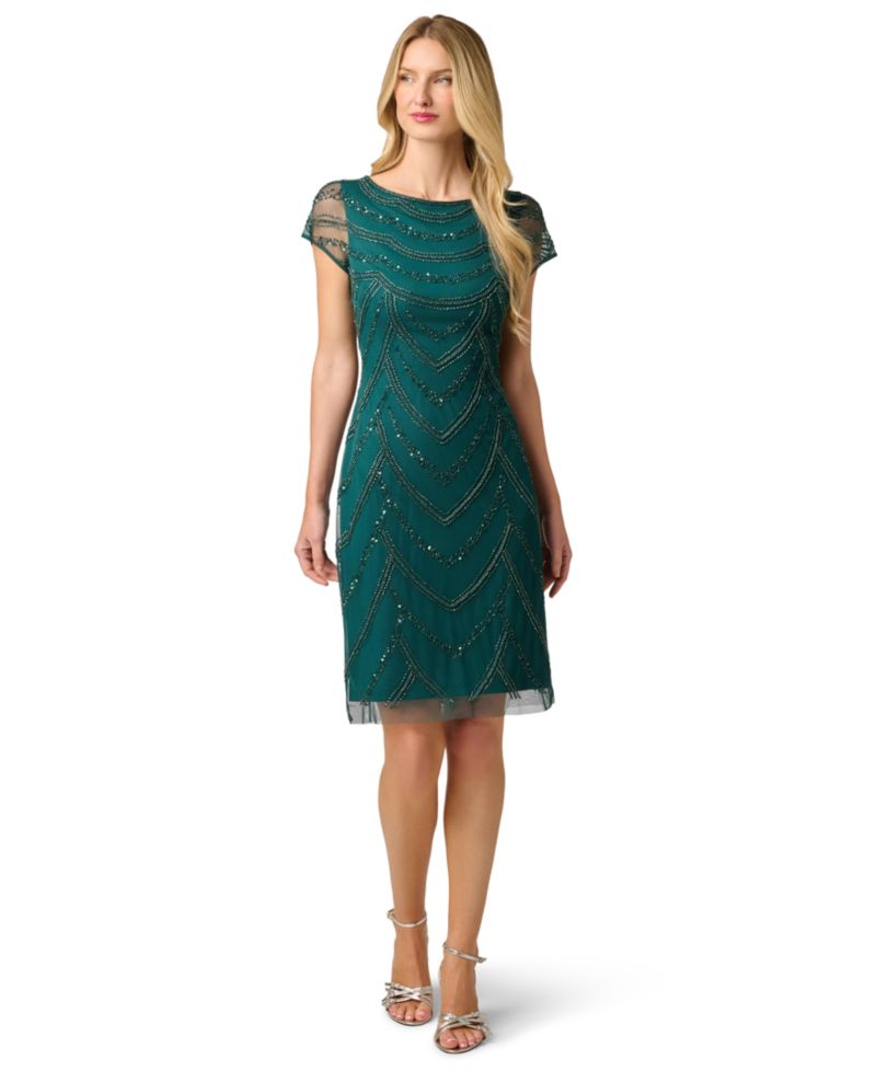 Women's Beaded Cap-Sleeve Sheath Dress