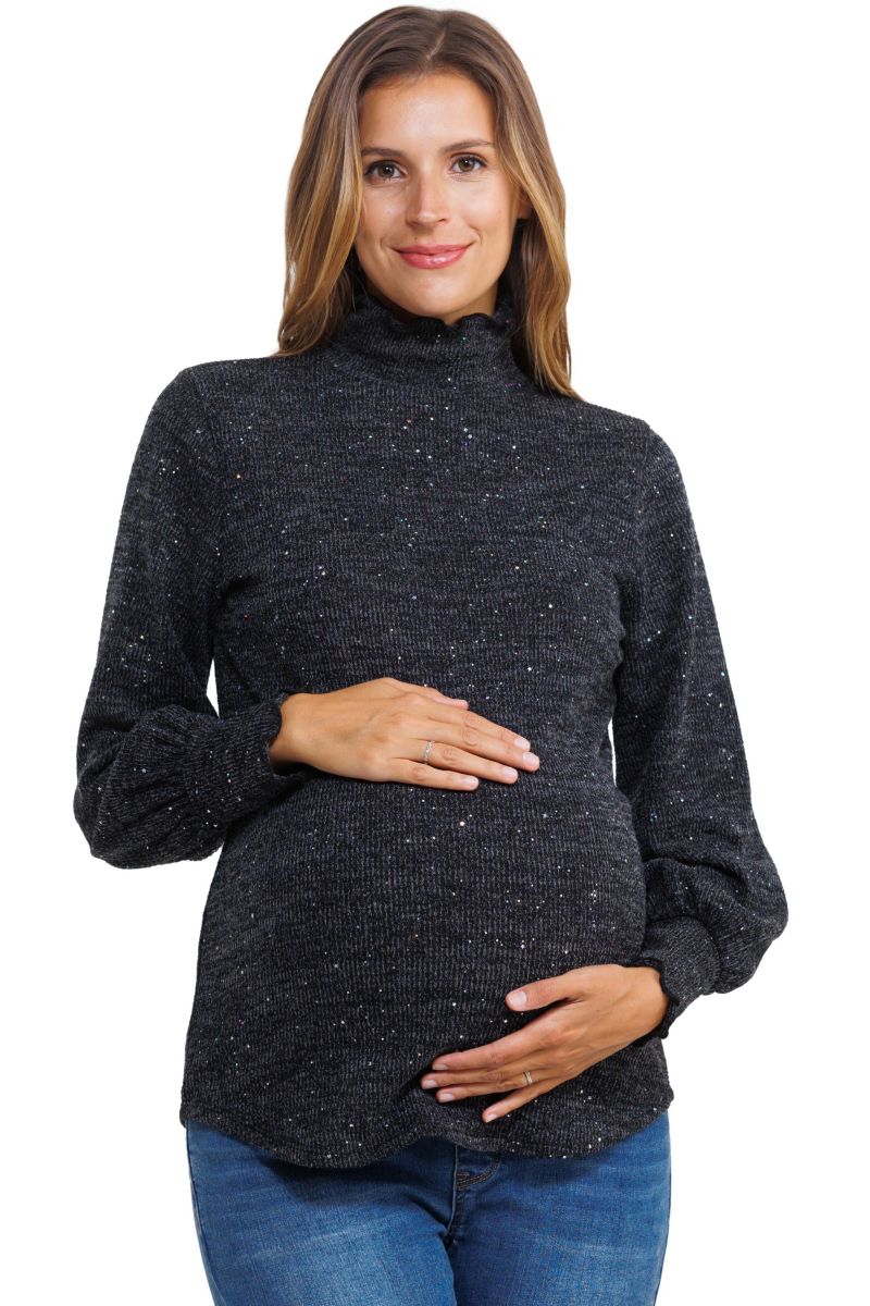 Maternity Shimmer Long Sleeve Mock Neck Top