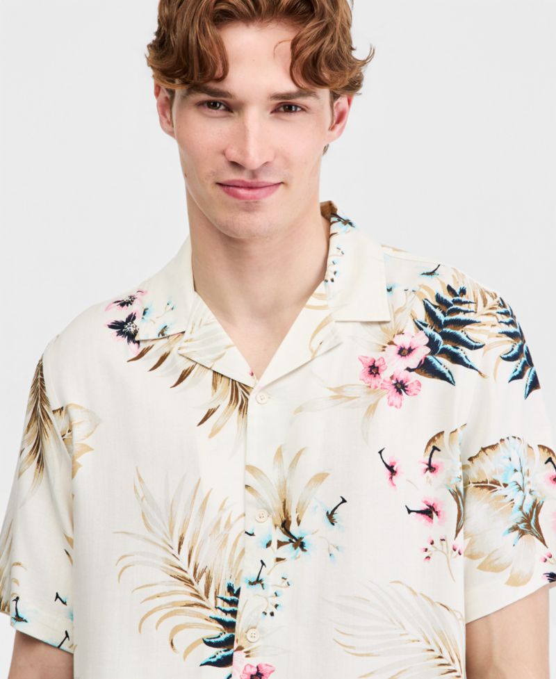Men's Printed Silk-Blend Short Sleeve Shirt