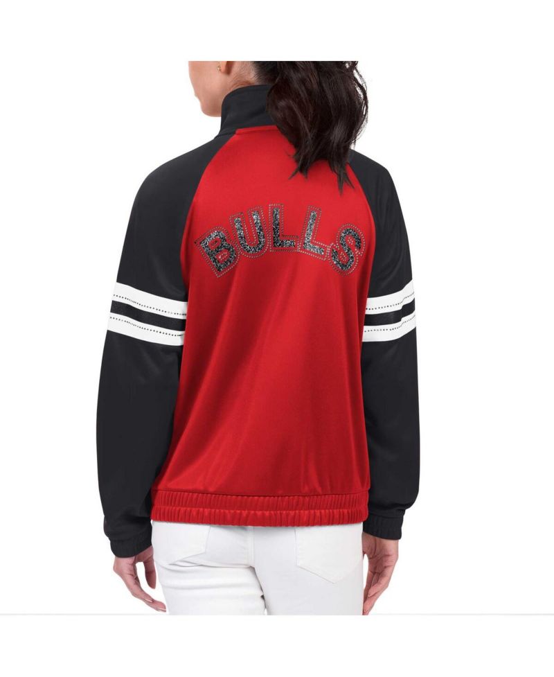 Women's Red Chicago Bulls Main Player Raglan Rhinestone Full-Zip Track Jacket