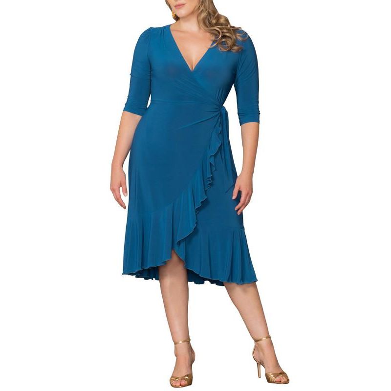Plus Size Whimsy Ruffled Midi Wrap Dress