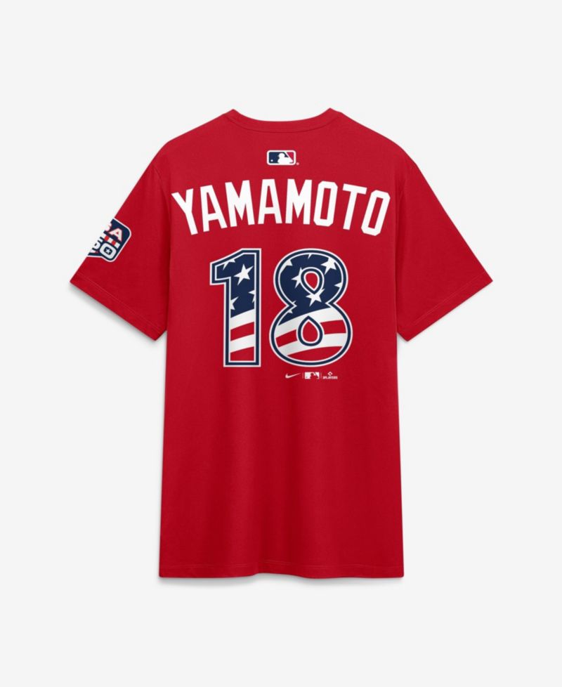 Men's 2026 All-Star Game National League Yoshinobu Yamamoto Red Name & Number T-Shirt