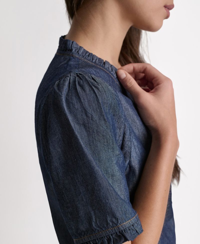 Women's Short-Sleeve Ruffle Detail Button-Front Top