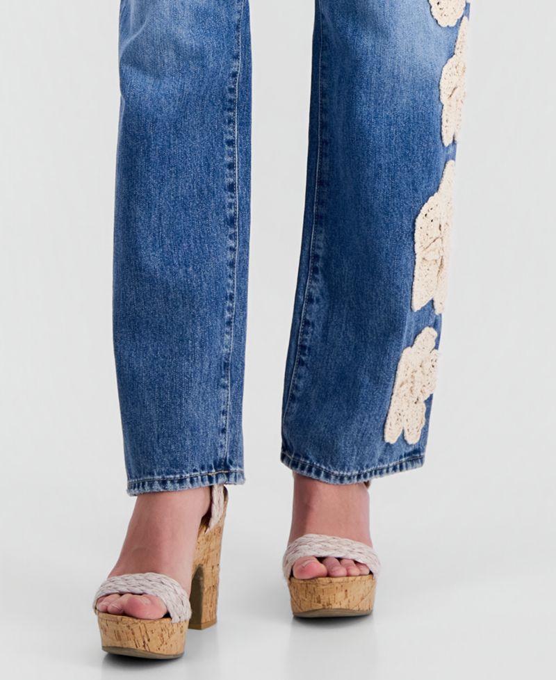 Women's Gaia High Rise Floral Crochet Straight-Leg Jeans