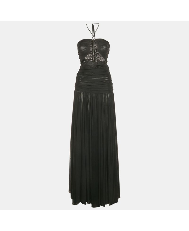 Women's Pre-Owned Dolce and Gabbana Black Ruched Mesh Halter Neck Maxi Dress