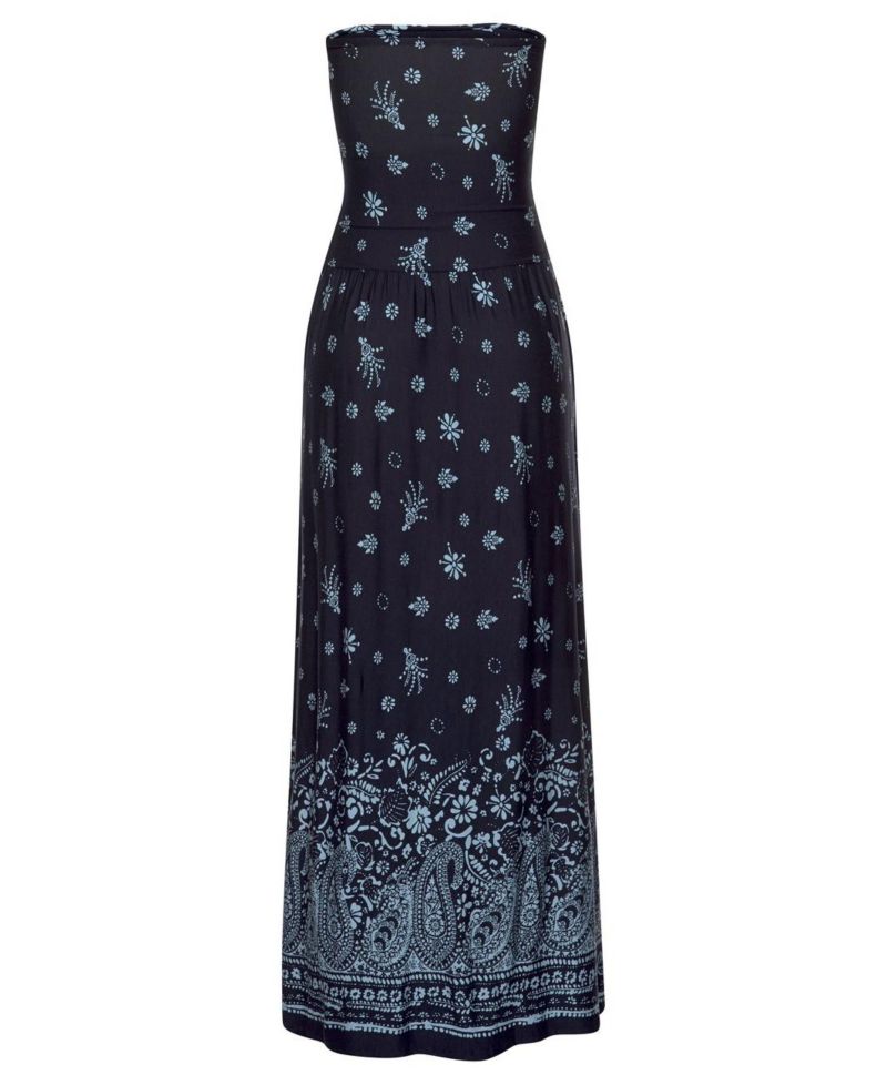 Women's Viscose Printed Strapless with Pockets Bandeau Maxi Dress