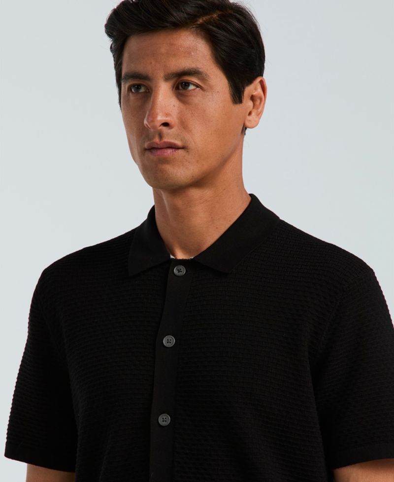 Men's Cotton Wavy Stripe Polo Sweater