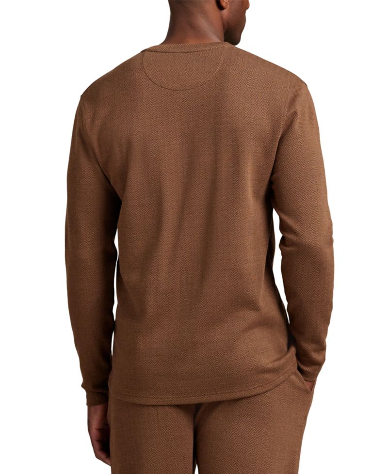 Мужская ночная рубашка Henley в елочку с длинным рукавом