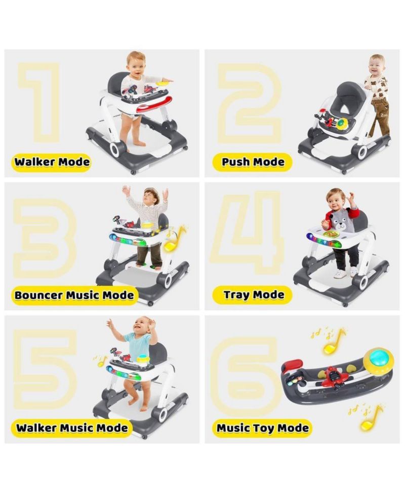 5-in-1 Baby Activity Walker with Music and Lights, Adjustable Height and Safety Bumper