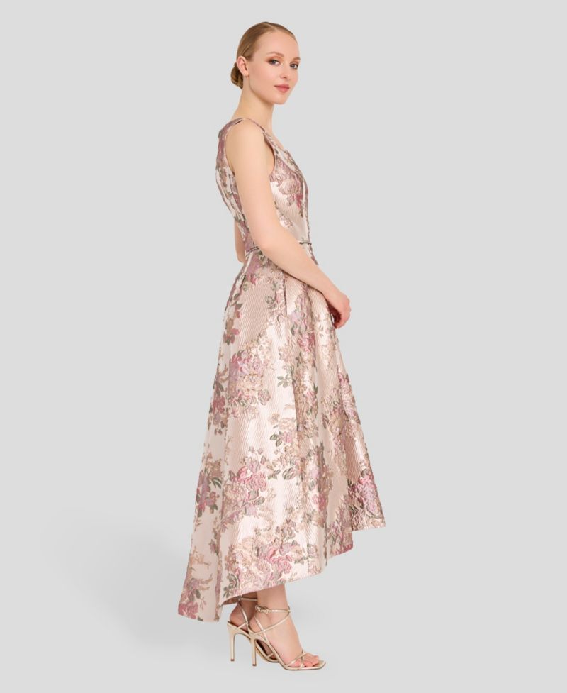 Women's Metallic Jacquard High-Low Square Neck Dress