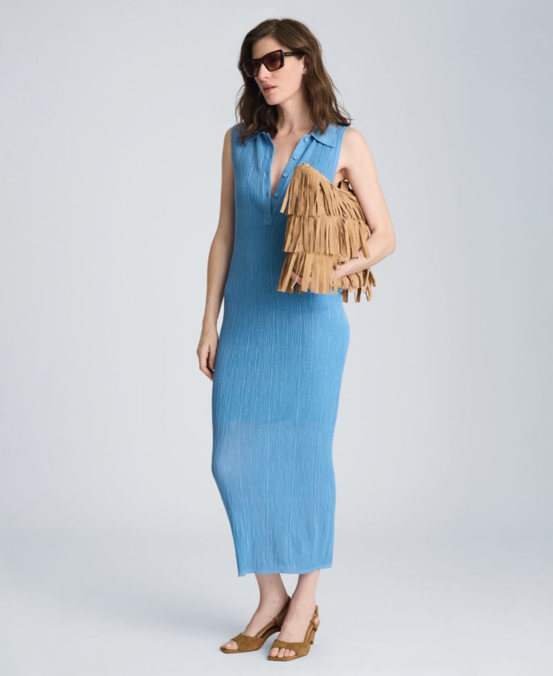 Women's Variegated Rib Sleeveless Polo Sweater Dress