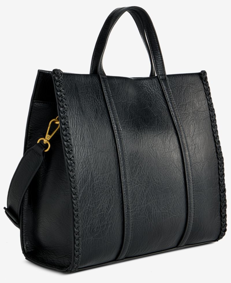 Braided Trim Boxy Tote Bag