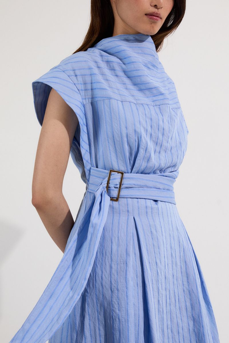 Women's Belted Woven Midi Shirt Dress