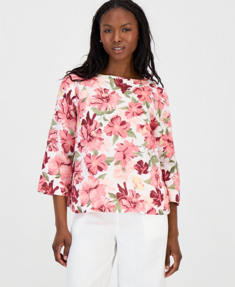 Petite 100% Linen Cuffed Top