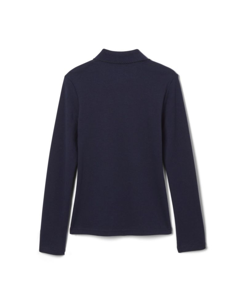 Big Girls Long Sleeve Interlock Knit Polo with Picot Collar