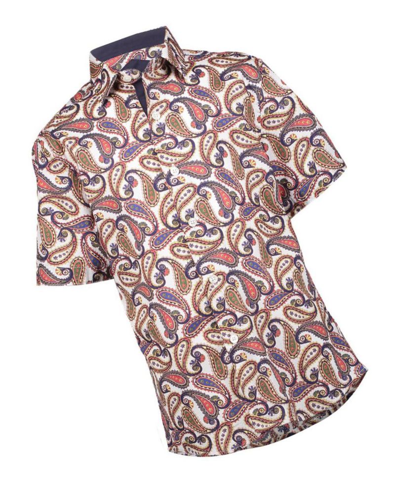 Big Boys Royal Paisley Button-Down Slim Fit Short Sleeve Shirt