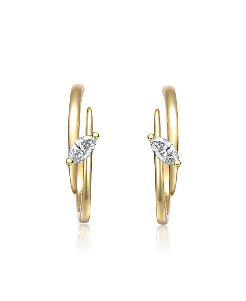 Sterling Silver 14K Gold Plated CZ Double Curve C-Hoop Earrings