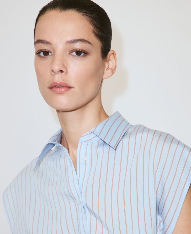 Women's Tie Detail Lyocell Striped Shirt
