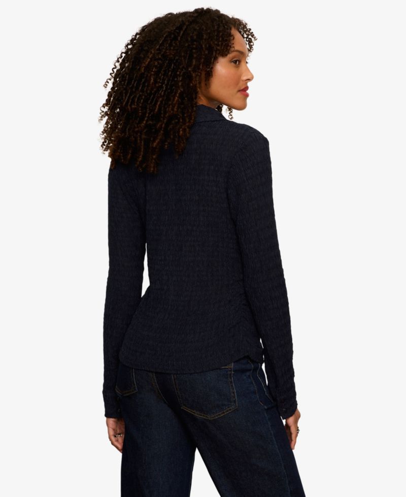 Petite Juno Textured Long-Sleeve Spread Collar Shirt