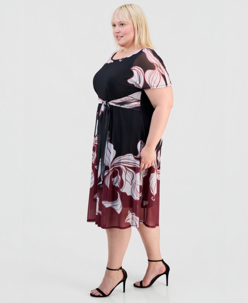Plus Size Placement-Print Tie-Front Dress