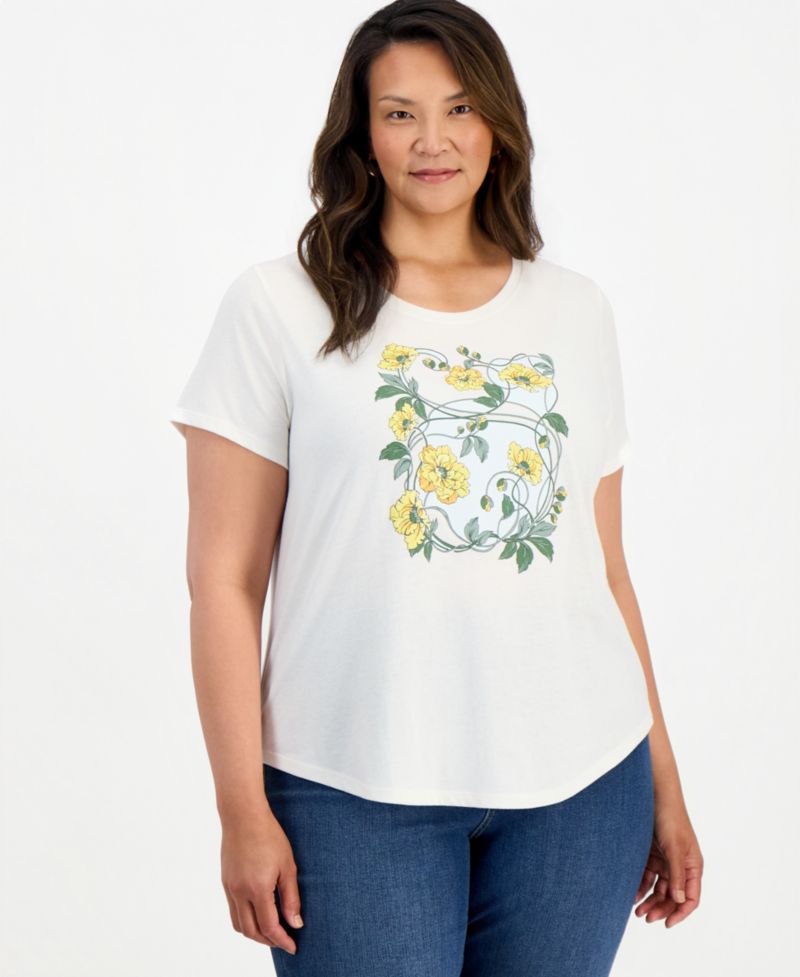 Plus Size Printed Short-Sleeve Crewneck Tee