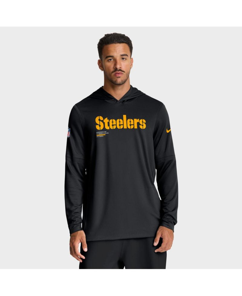 Men's Black Pittsburgh Steelers Big & Tall Sideline Performance Long Sleeve Hoodie T-Shirt