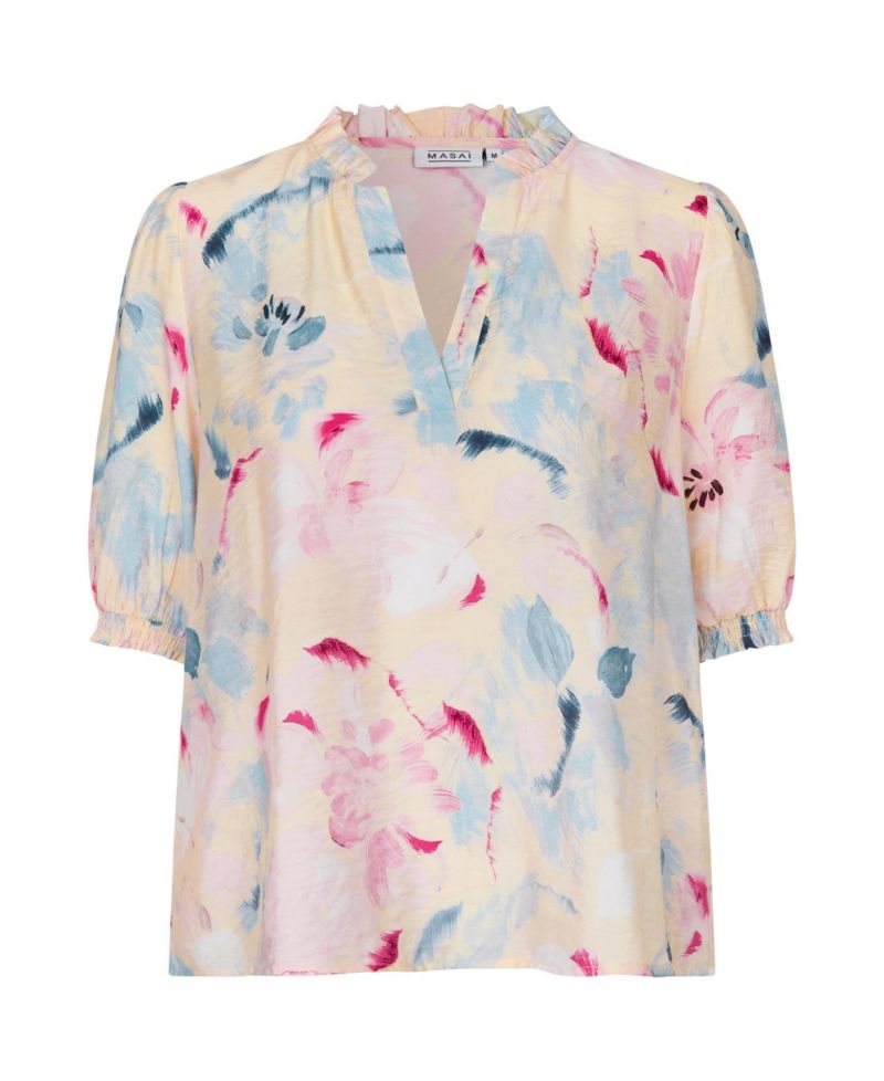 Women's MaDanessa Floral-Print V-Neck Ruffle-Trim Blouse
