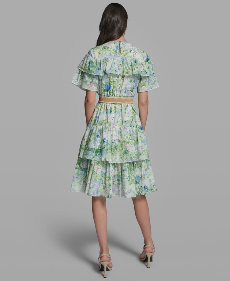 Petite Crew Neck Tiered Midi Dress
