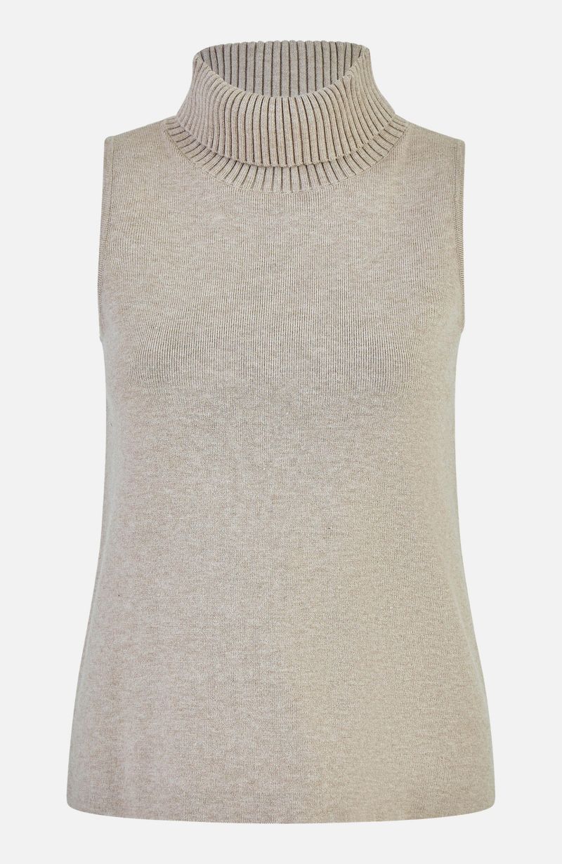 Women's Knitted Roll Neck Sleeveless Jumper