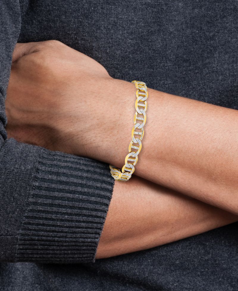 Men's Two-Tone Diamond Cut Mariner Link Bracelet in Sterling Silver & 14k Gold-Plate