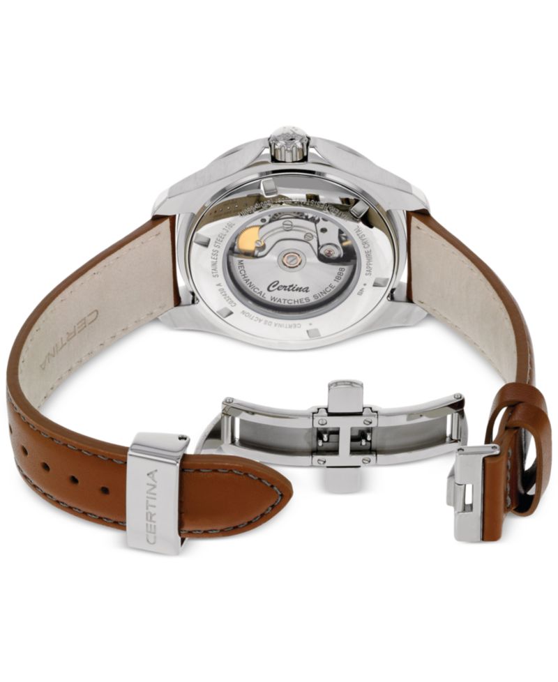 Men's Swiss Automatic DS Action Brown Leather Strap Watch 41mm