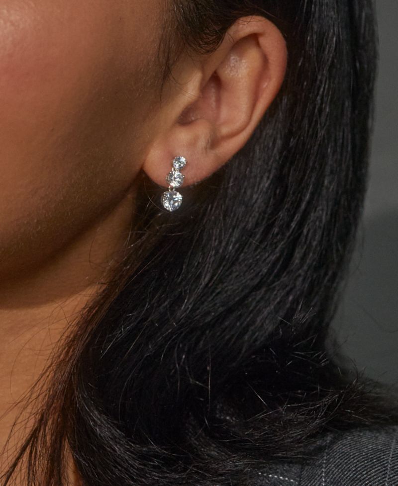 Silver-Tone Cubic Zirconia Graduated Triple Drop Earrings
