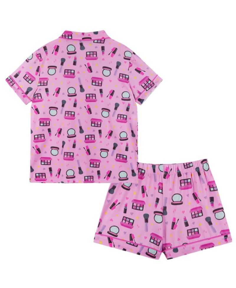 Girls' 6-16 Button-Down Shirt and Shorts, 2-Piece Pajama Set