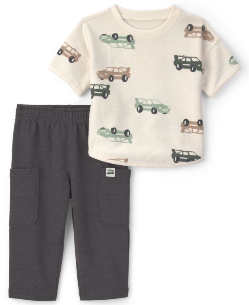 Baby Boys' Car French Terry Short-Sleeve T-Shirt and Pants, 2-Piece Set