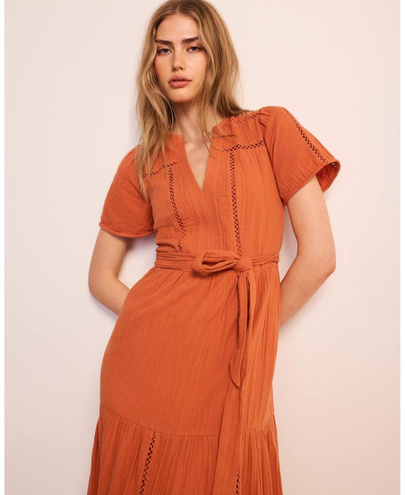 Women's V-Neck Short-Sleeve Cotton Cheesecloth Maxi Dress