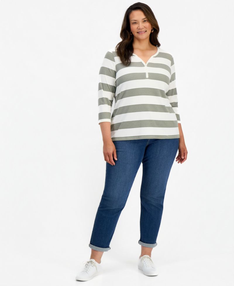 Petite Printed 3/4-Sleeve Henley Top