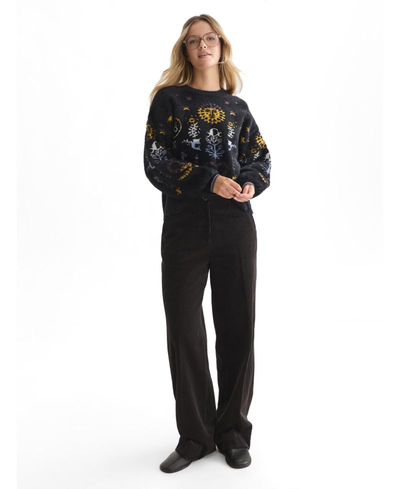Women's Jacquard Oversized Crewneck Pullover Sweater