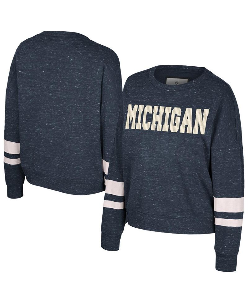 Women's Navy Michigan Wolverines Lost City Speckle Pullover Sweatshirt