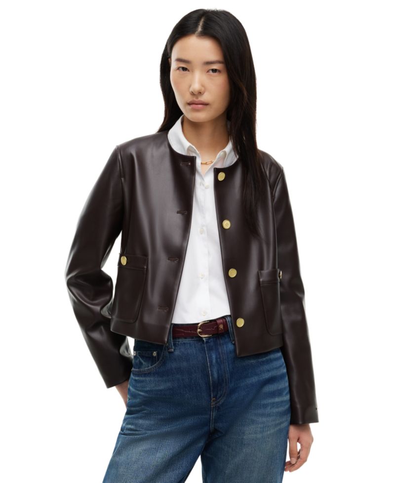 Women's Faux Leather Long-Sleeve Jacket