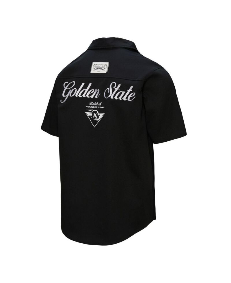 Men's Black Golden State Warriors Hardwood Classics Camp Shirt